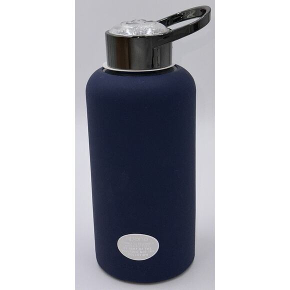 Apana Navy Blue Glass Water Bottle Crystal Top 32 oz Silicone Sleeve NEW - Picture 1 of 4